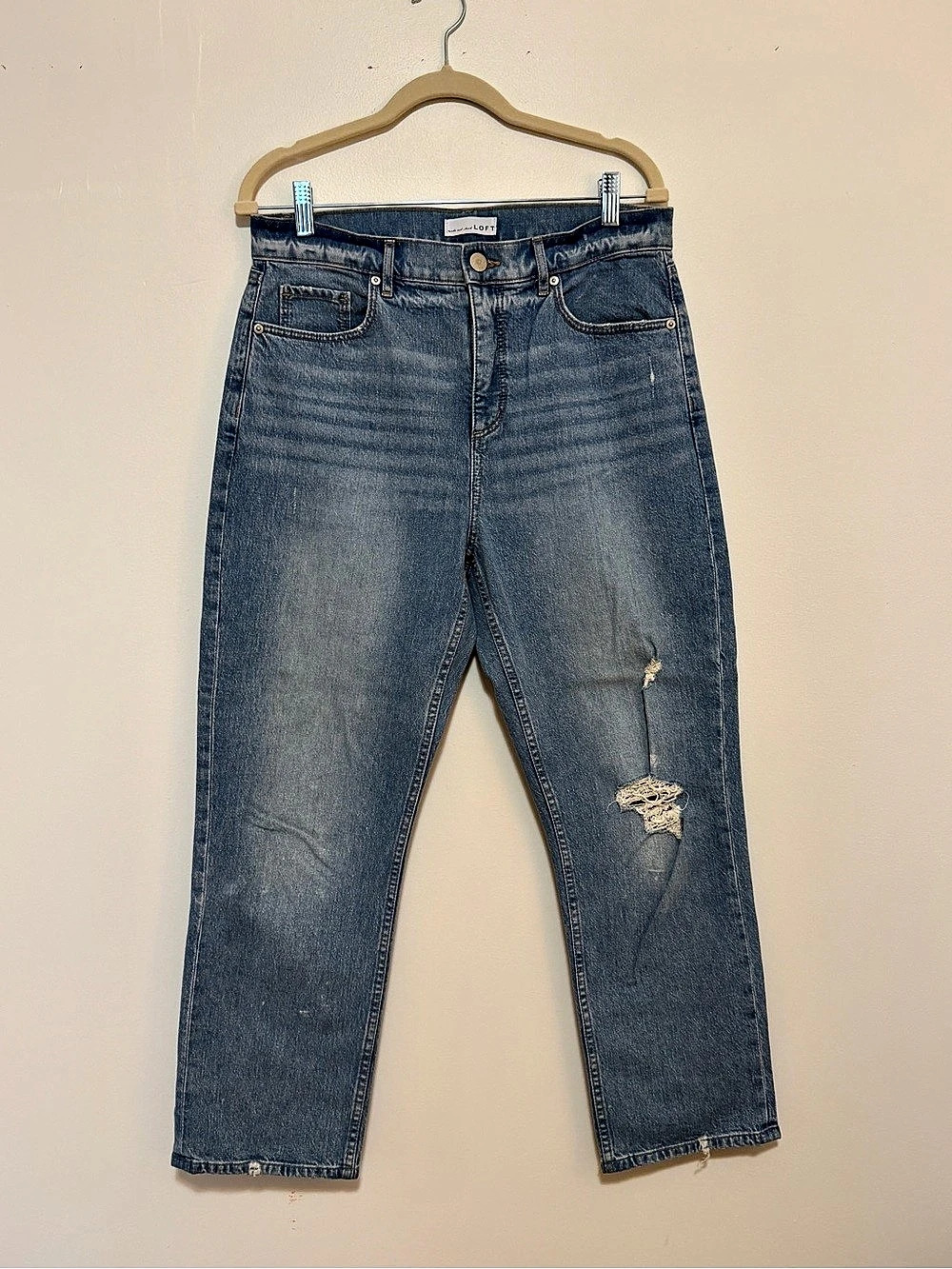 LOFT High Waist Straight Crop Jeans Light Wash
